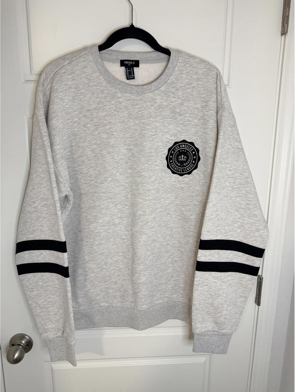 Forever 21 Gray Crewneck Sweatshirt with Black Stripes
